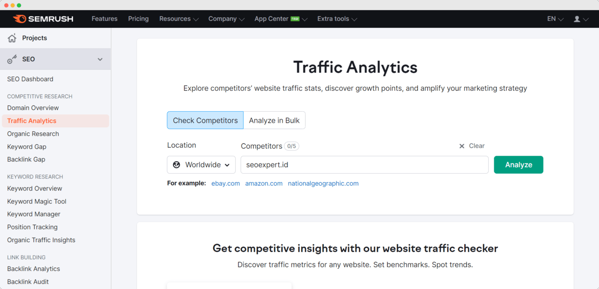 Semrush Website Competitor Analysis Tools